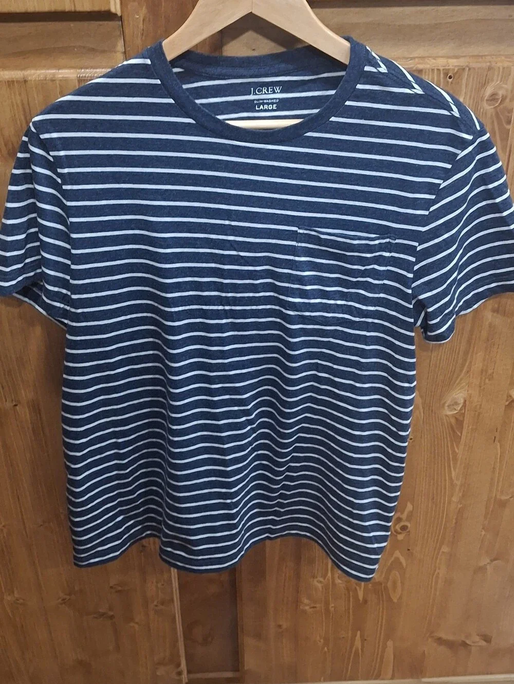 J. Crew Navy and White Striped Pocket Tee Mens Size Large